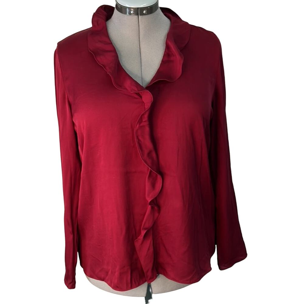 Theory blouse womens ruffle front v neck blouse top long sleeve size large